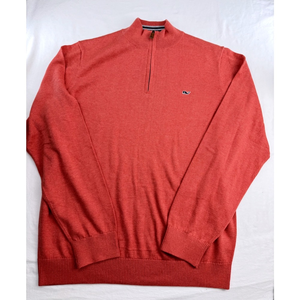 Vineyard Vines Mens Medium Coral Pink 100% Cotton Quarter Zip Shep Pullover